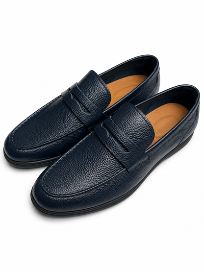 Men's Navy Pebble-Grain Leather Penny Loafers Shoes