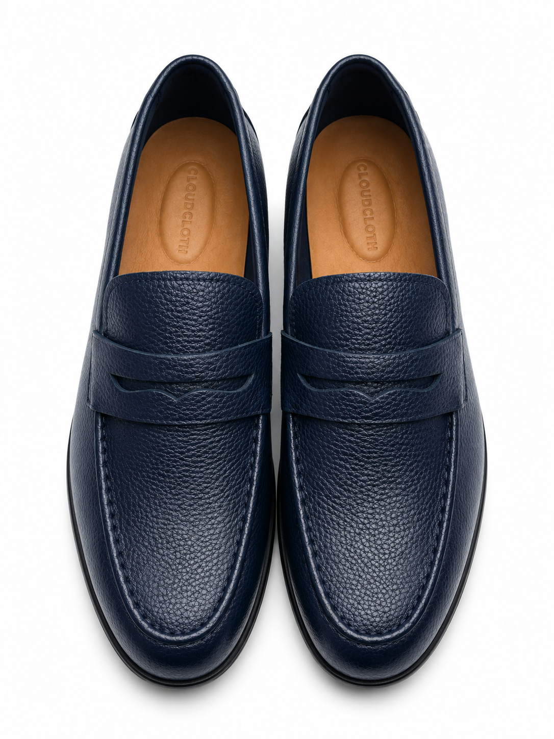 Men's Navy Pebble-Grain Leather Penny Loafers Shoes1