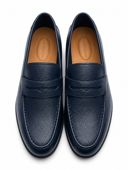 Men's Navy Pebble-Grain Leather Penny Loafers Shoes1