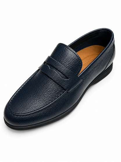 Men's Navy Pebble-Grain Leather Penny Loafers Shoes3