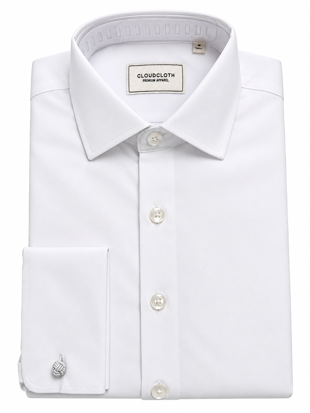 Men’s White French Cuff Flex-Fit Solid Stretch Button-Down Dress Shirt