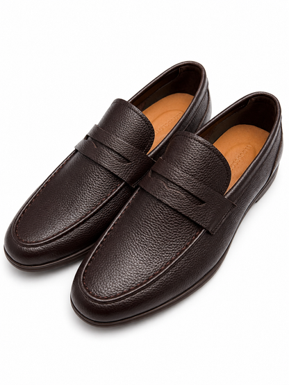 Men's brown Pebble-Grain Leather Penny Loafers Shoes