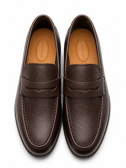 Men's brown Pebble-Grain Leather Penny Loafers Shoes1
