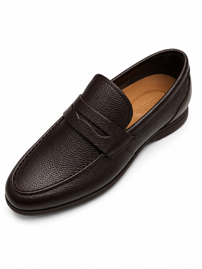Men's brown Pebble-Grain Leather Penny Loafers Shoes3