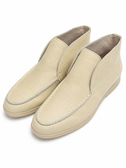 Mens Premium Beige Pebbled Leather Slip