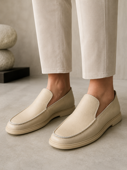 Mens Premium Beige Pebbled Leather Slip2