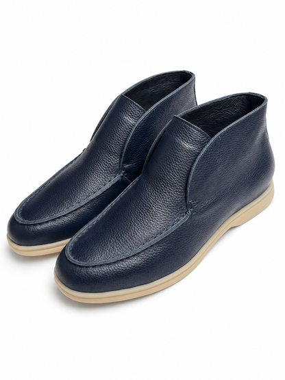 Mens Premium Navy Blue Pebbled Leather Slip