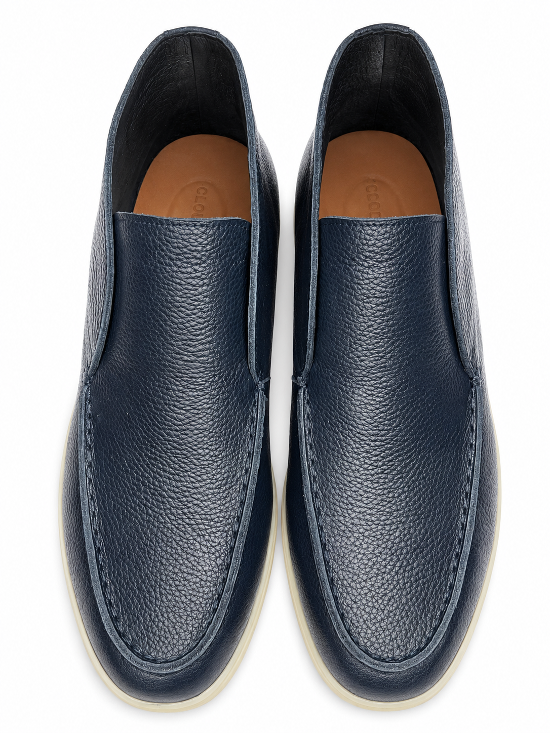 Mens Premium Navy Blue Pebbled Leather Slip2