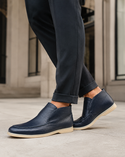 Mens Premium Navy Blue Pebbled Leather Slip3