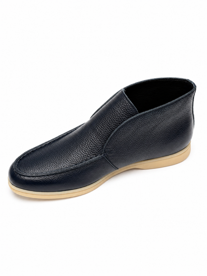 Mens Premium Navy Blue Pebbled Leather Slip4