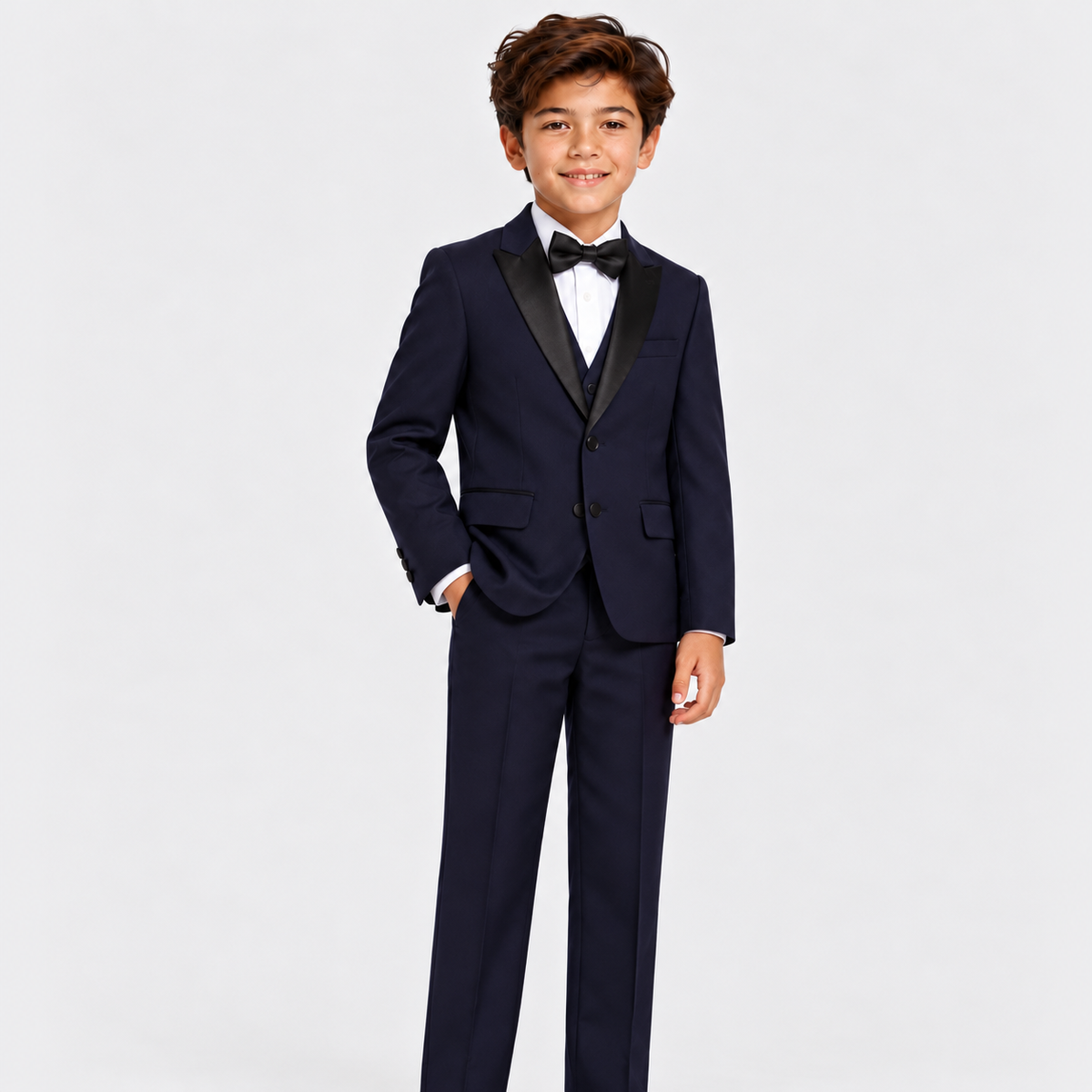 Boy's Tuxedo with Satin Lapel 3PC Set in Navy