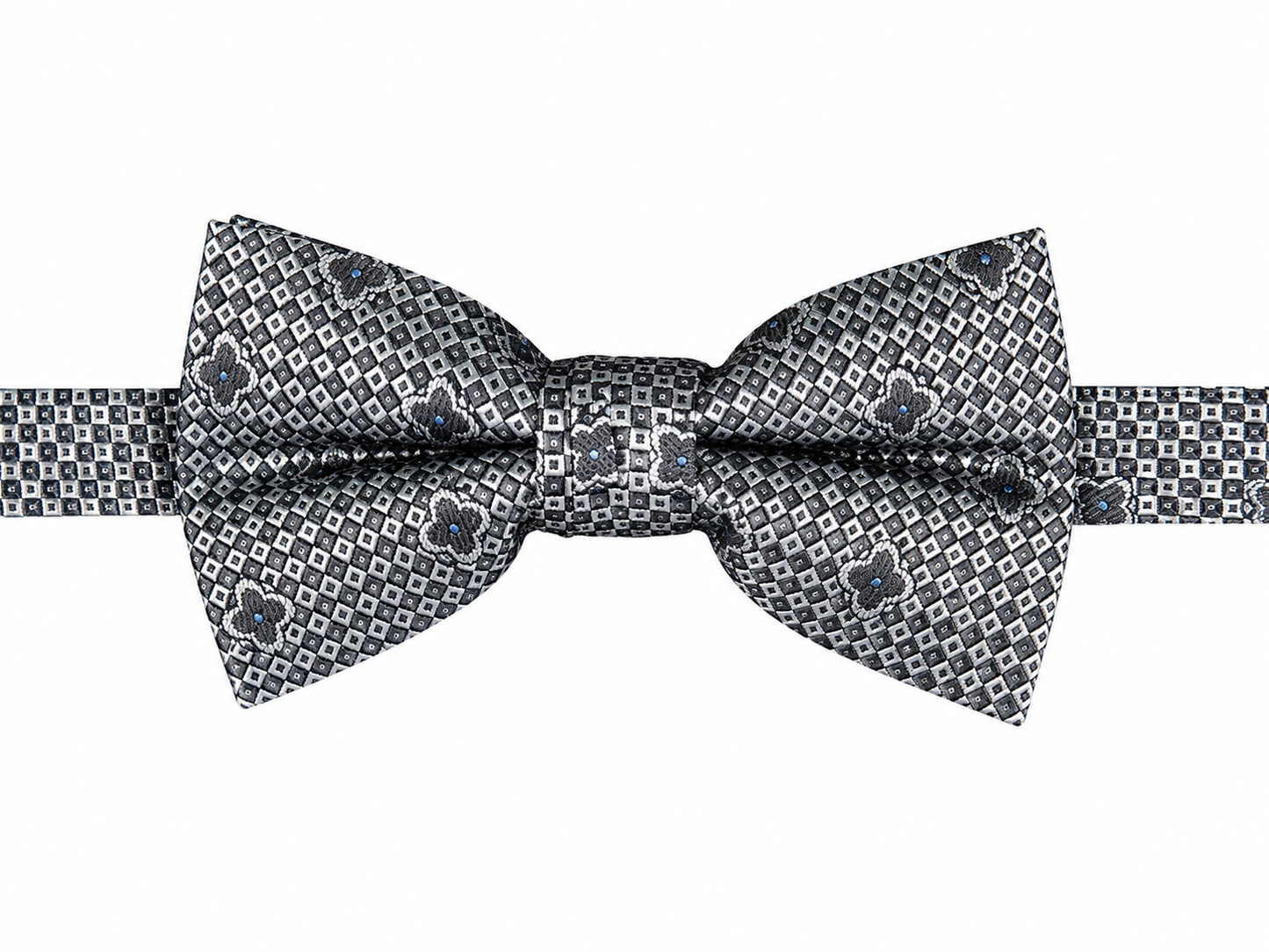 Silver & Black Geometric Floral Pre-Tied Bow Tie