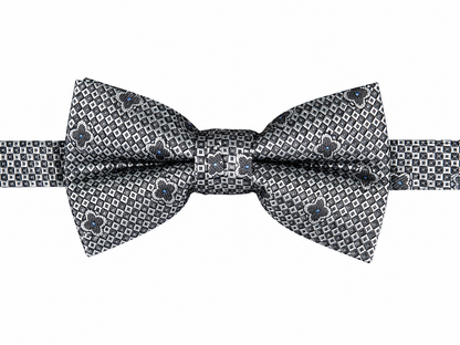 Silver & Black Geometric Floral Pre-Tied Bow Tie