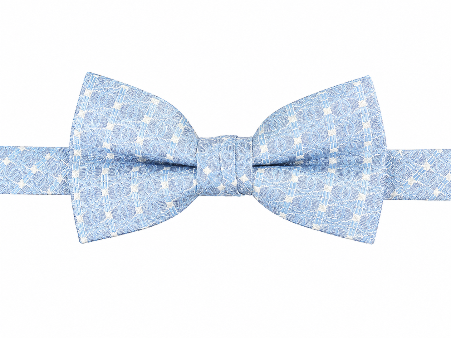 Light Blue Paisley Stripe Pre-Tied Bow Tie