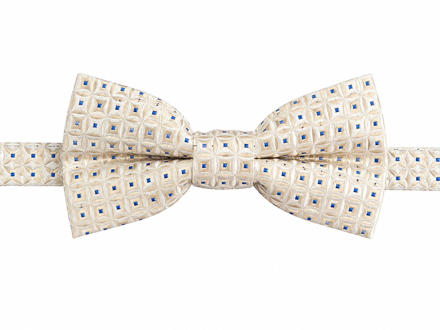 Ivory Geometric Pattern Bow Tie with Royal Blue Accents