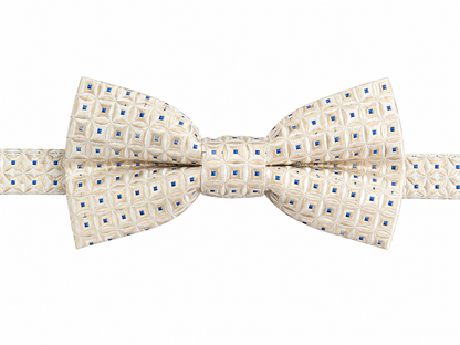 Ivory Geometric Pattern Bow Tie with Royal Blue Accents