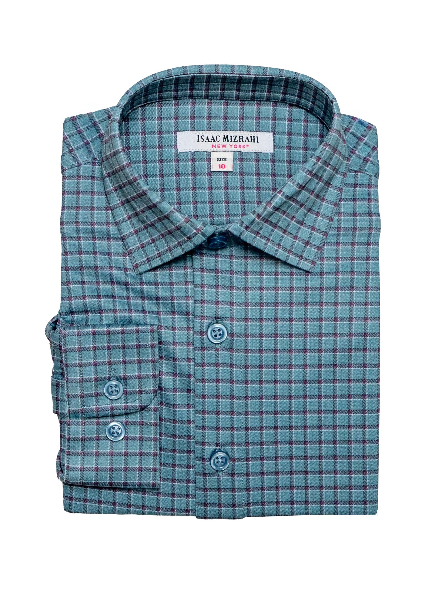 Boys Long Sleeve Plaid Dress Shirt – Teal & Burgundy Windowpane Check