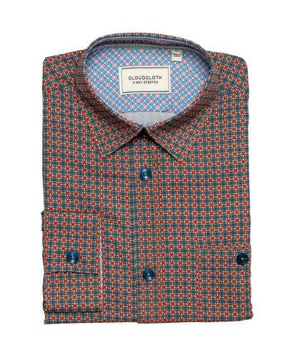 Boys 4-Way Stretch Long Sleeve Shirt with Multicolor Geometric Print