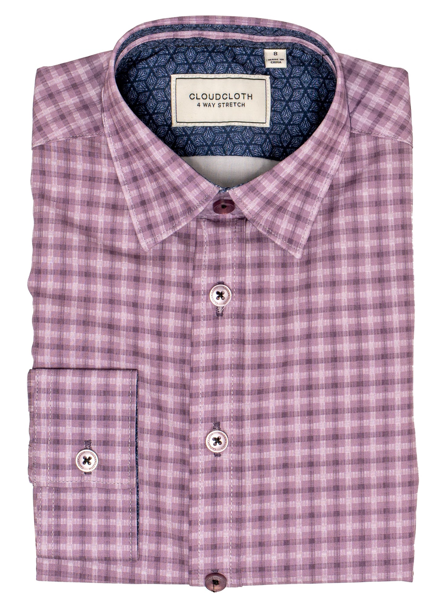 Boys 4-Way Stretch Long Sleeve Shirt – Mauve Plaid Check