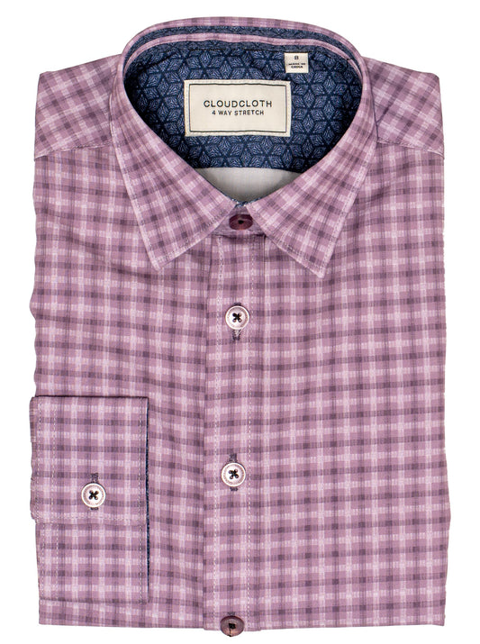 Boys 4-Way Stretch Long Sleeve Shirt – Mauve Plaid Check