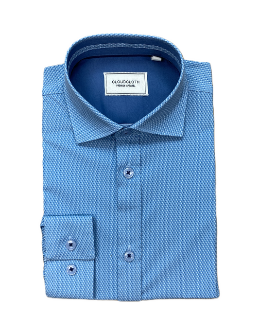 Boys Light Blue Micro-Pattern Dress Shirt