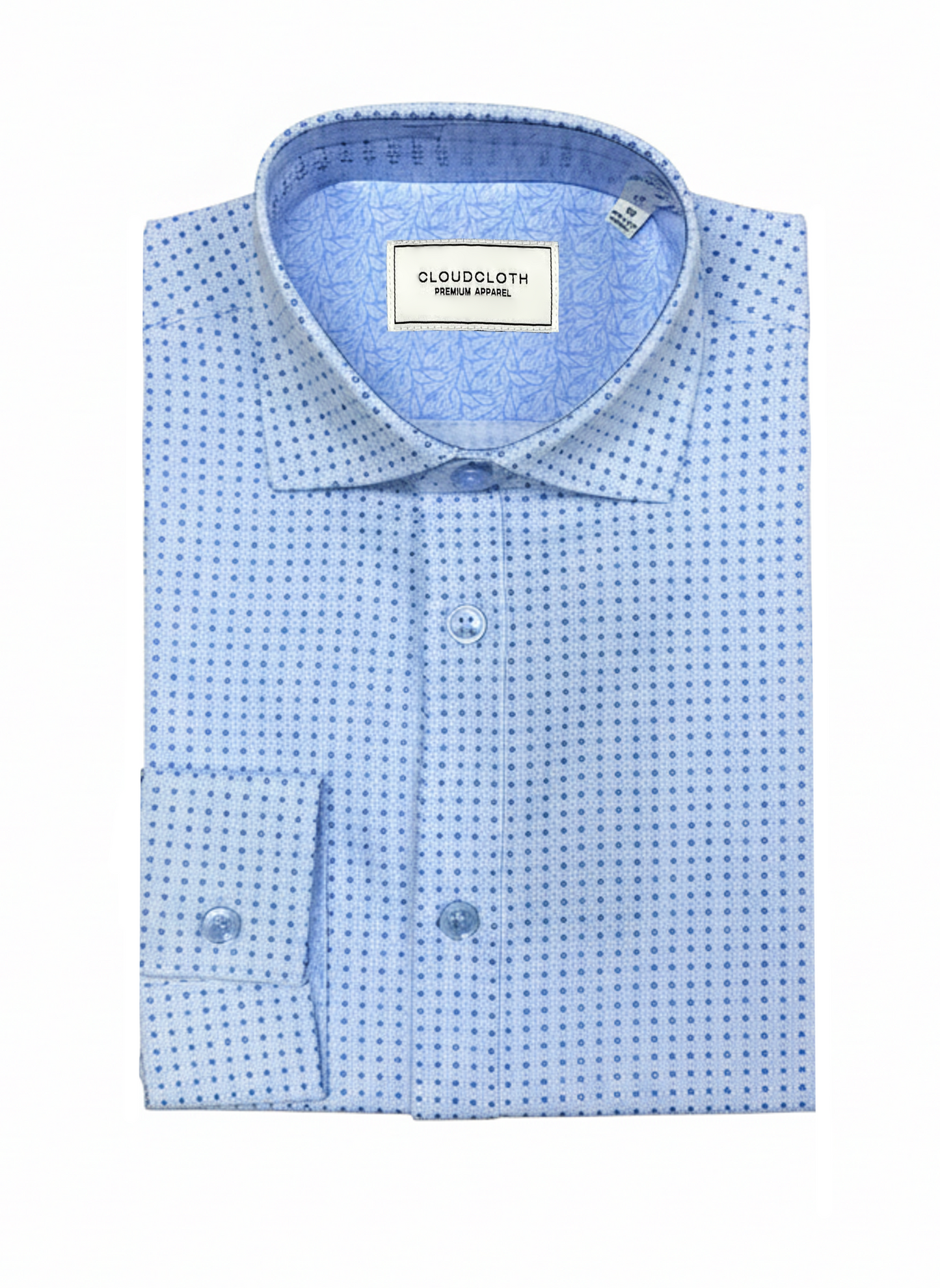 Boys’ Sky Blue Micro-Dot Printed Long Sleeve Dress Shirt