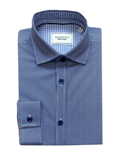Men’s Navy Blue Micro-Print Long Sleeve Dress Shirt