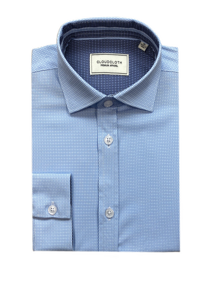 Men's Light Blue Micro-Print Long Sleeve Dress Shirt