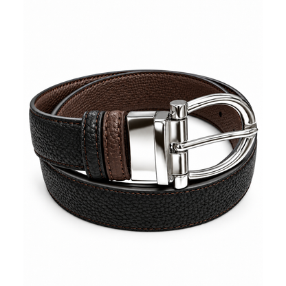Boys’ Black & Brown Textured Belt with Silver Buckle