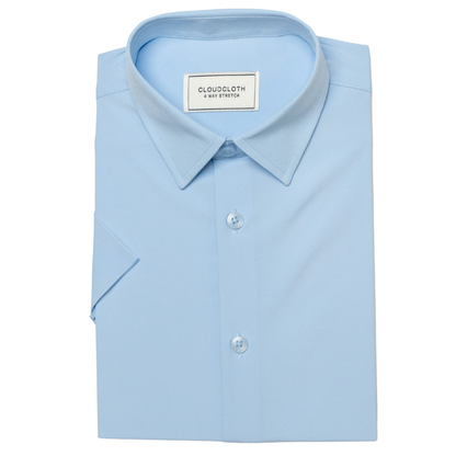Boys' Prospect Light Blue 4-Way Stretch Short Sleeve Dress Shirt