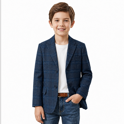 Boy's Classic Navy Plaid Tailored Blazer