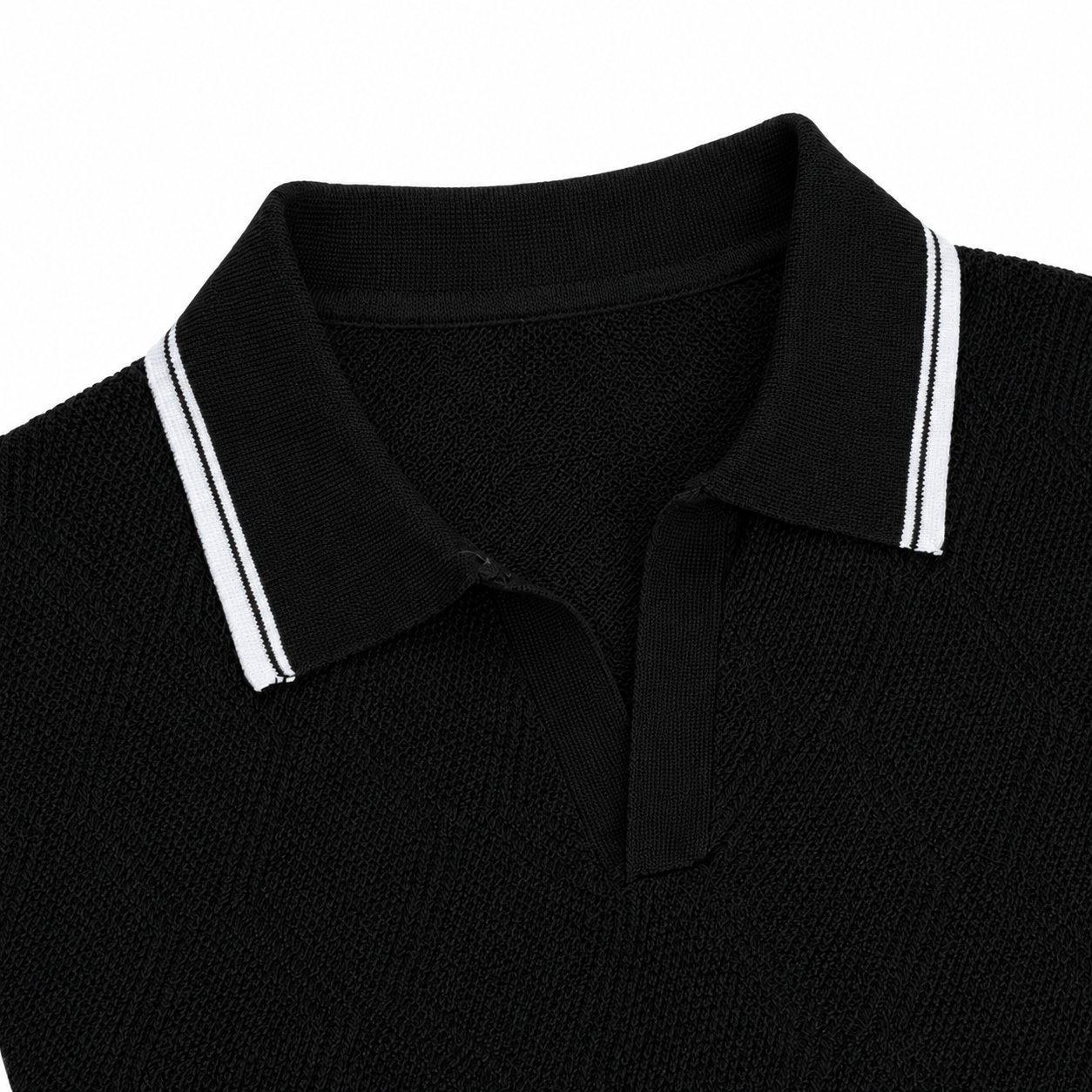Men’s Black Honeycomb Knit Polo Shirt