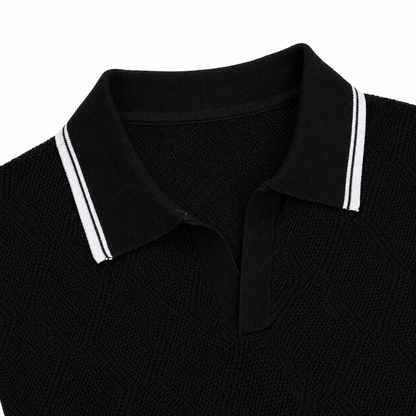Men’s Black Honeycomb Knit Polo Shirt
