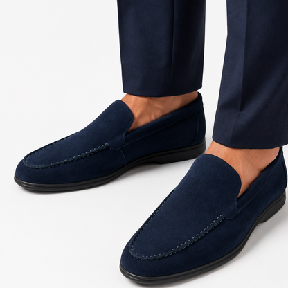 Men’s Navy Blue Suede Leather Slip-On Casual Dress Shoes