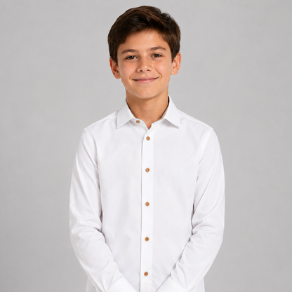 Boys Prospect 4-Way Stretch Long Sleeve Shirt with Contrast in Tan