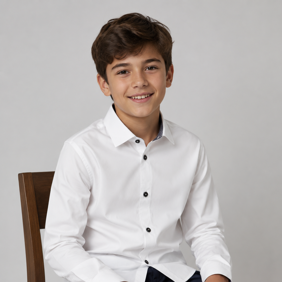 Boys 4-Way Stretch Long Sleeve Shirt with Contrast in Black