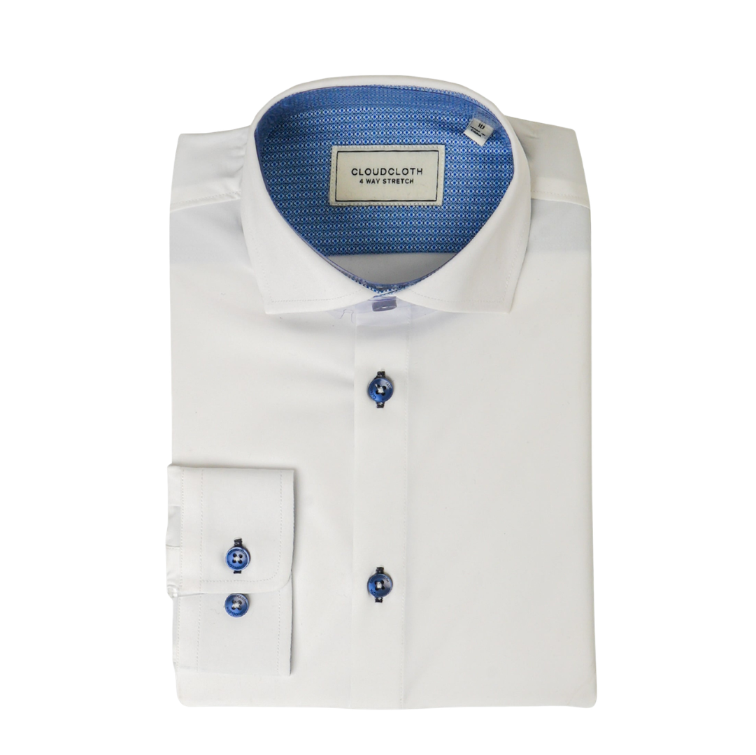 Boys 4-Way Stretch Long Sleeve Shirt with Contrast in Navy