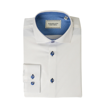 Boys Prospect  4-Way Stretch Long Sleeve Shirt with Contrast in Navy