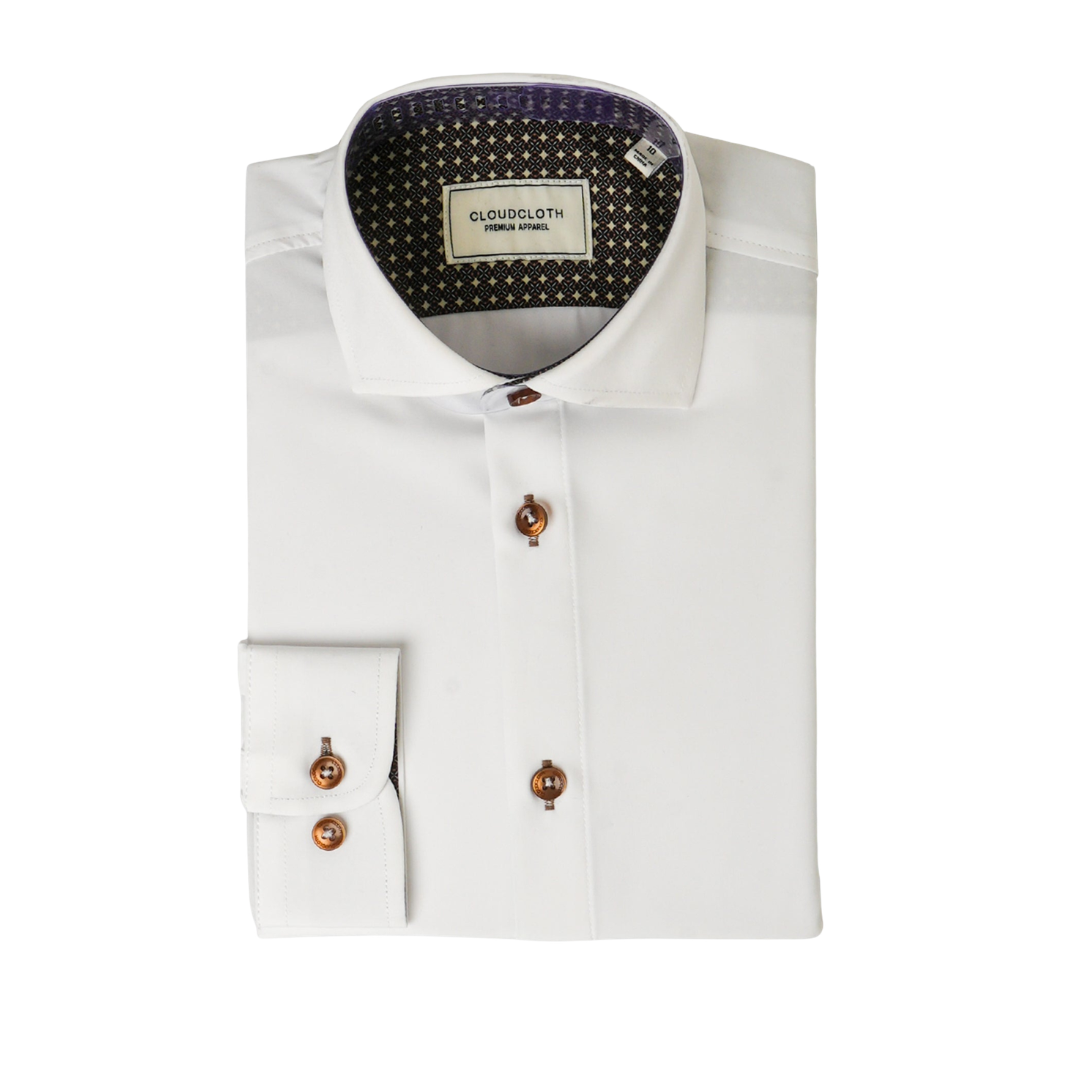 Boys 4-Way Stretch Long Sleeve Shirt with Contrast in Brown