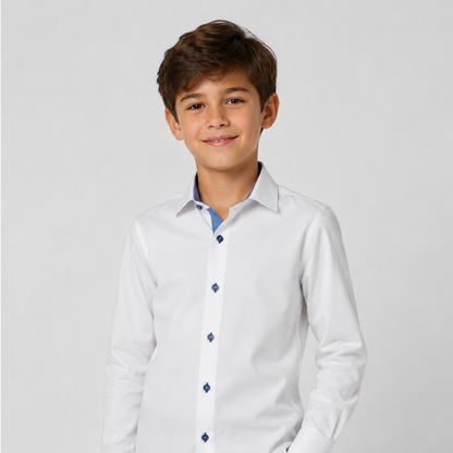 Boys Prospect  4-Way Stretch Long Sleeve Shirt with Contrast in Navy
