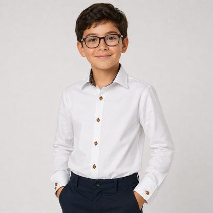 Boys Prospect 4-Way Stretch Long Sleeve Shirt with Contrast in Brown