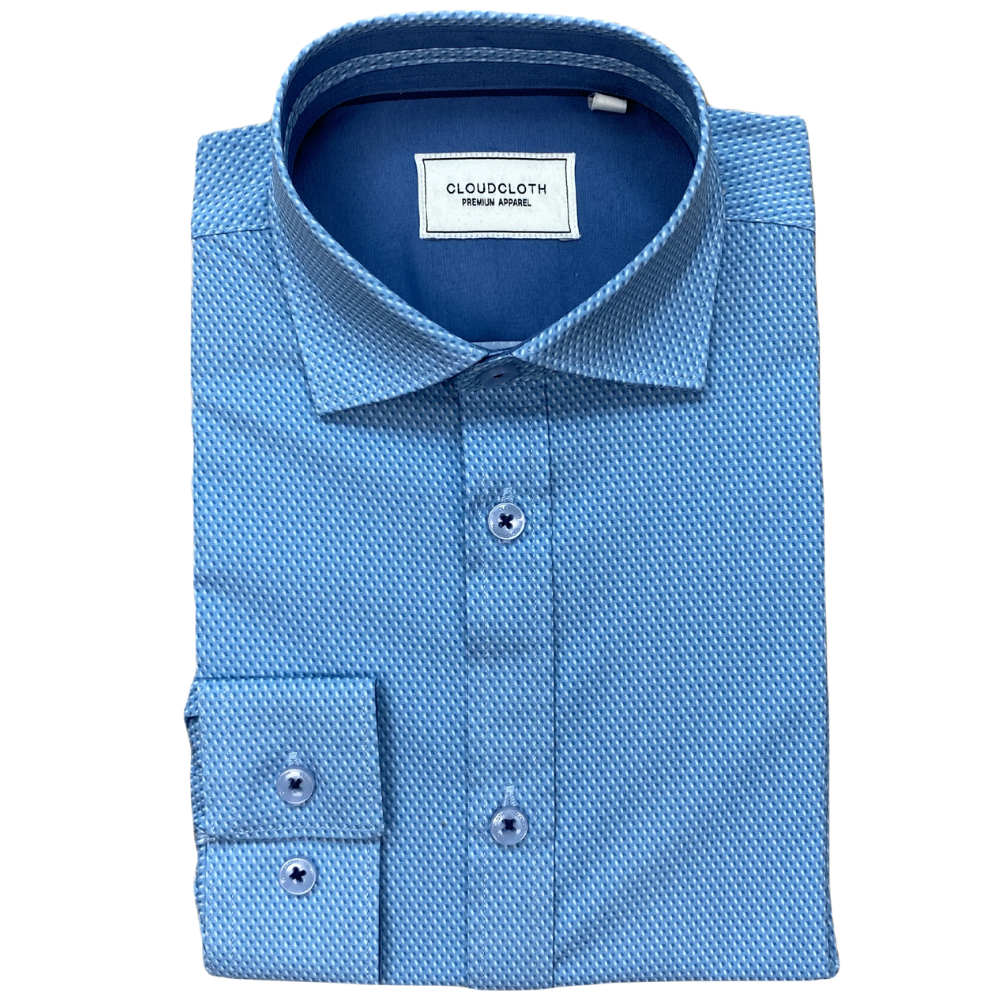 Boys Light Blue Micro-Pattern Dress Shirt