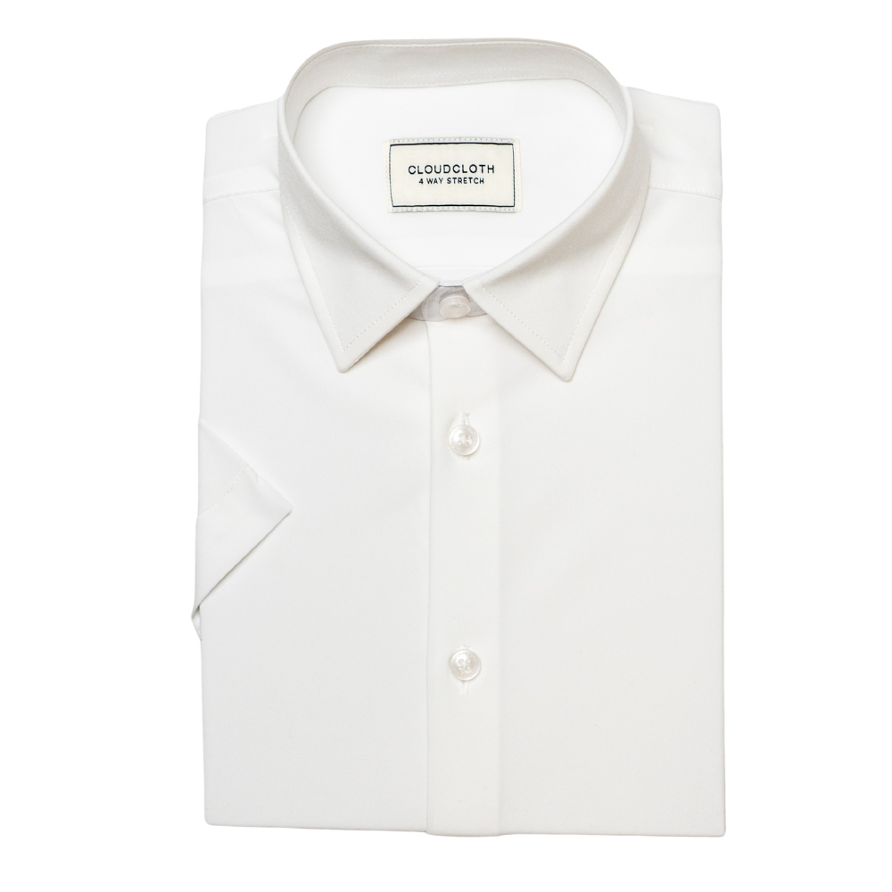 Boys' White 4-Way Stretch Short Sleeve Dress Shirt