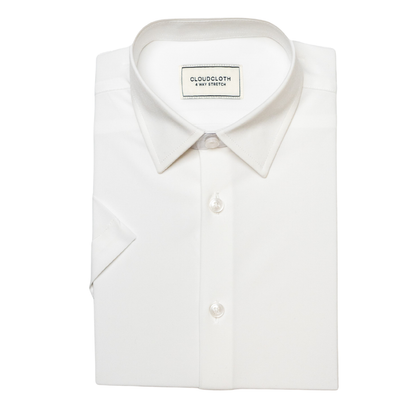 Boys' Prospect White 4-Way Stretch Short Sleeve Dress Shirt