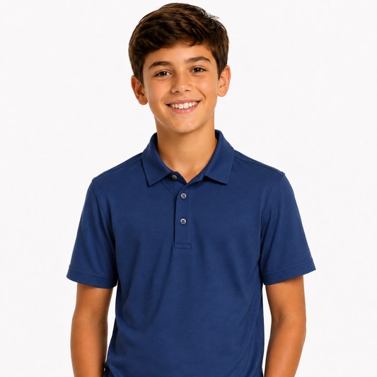 Boys' smoother classic Textured Polo Shirt – Navy