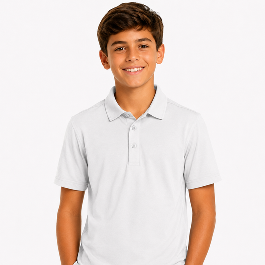 Boys' smoother classic Textured Polo Shirt – White