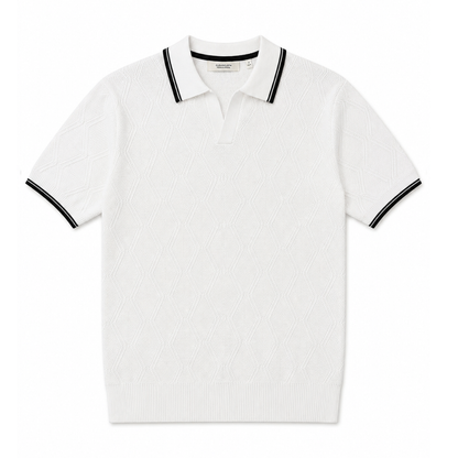 Men’s White Honeycomb Knit Polo Shirt