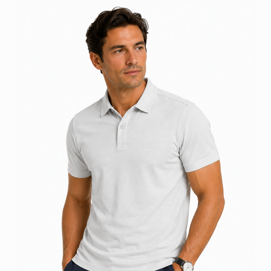 Men's smoother classic Textured Polo Shirt – White