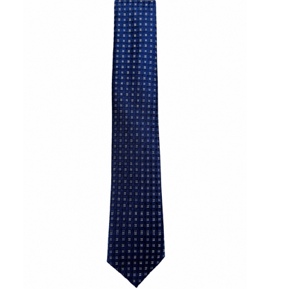 Boys Navy Geometric Grid Silk Tie