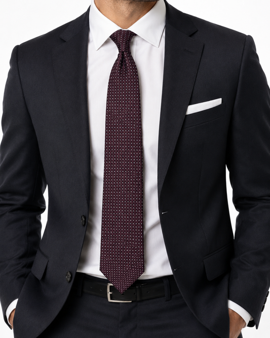 Men’s Wine Color Geometric Pattern Silk Tie
